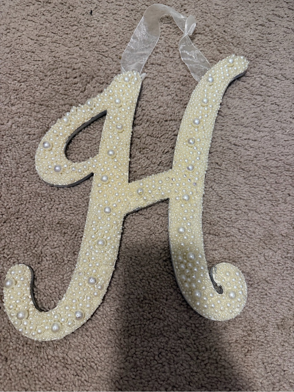 Pearl-Embellished Letter H Wall Decor - Cream